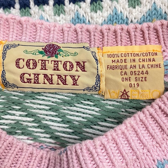 Vintage Cotton Ginny Striped Pastel Cotton Knit Crew Neck Sweater S - Picture 4 of 15